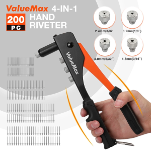 ValueMax 4 In1 Riveter Hand Riveter 200pcs Nozzle Rivet Nut Gun Hand Manual Penekan Rivet Rivet Gun Sets