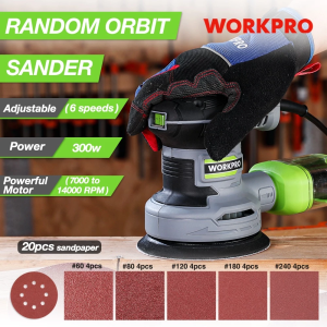 WORKPRO 5-Inch Random Orbit Sander 6 Variable Speeds 7000 to 14000 RPM 2.5 Amp Electric Sander for Woodworking Dust Collection